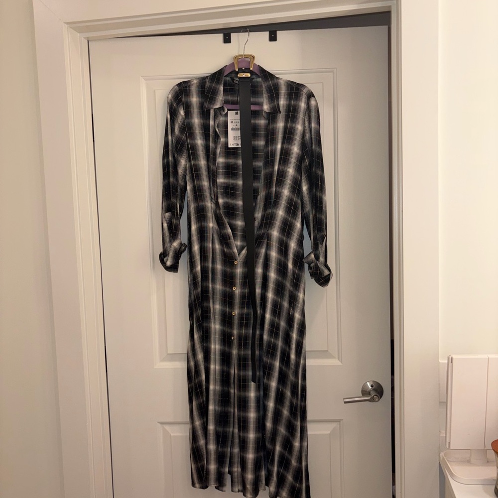 Zara Monochrome Checkered Shirt Dress